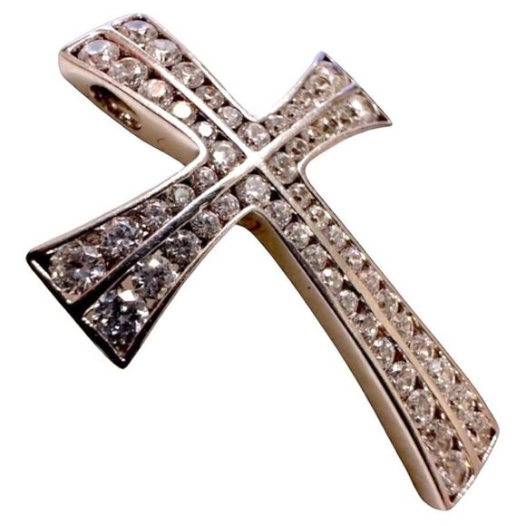 Other - 925 Sterling Silver Modern Cross Pendant with White Zircons